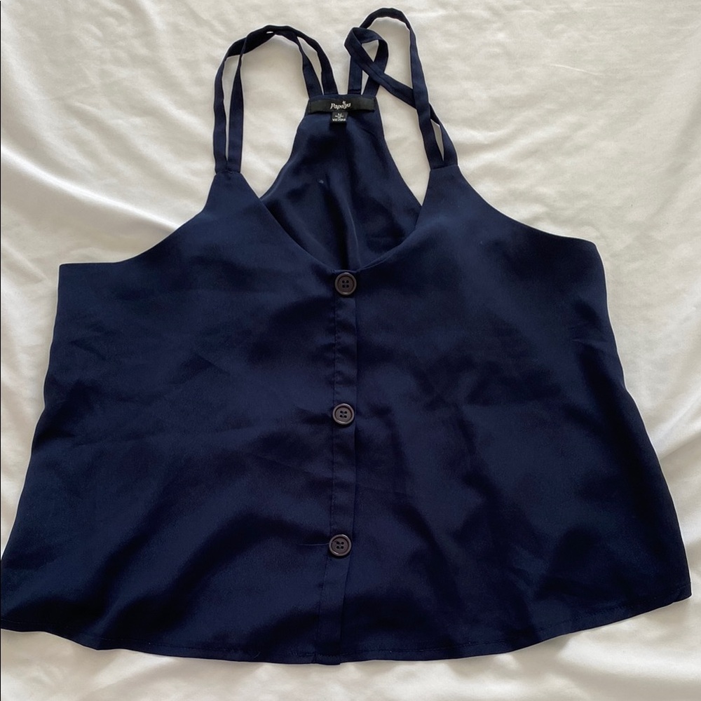 Navy Blue Button-Down Halter Top